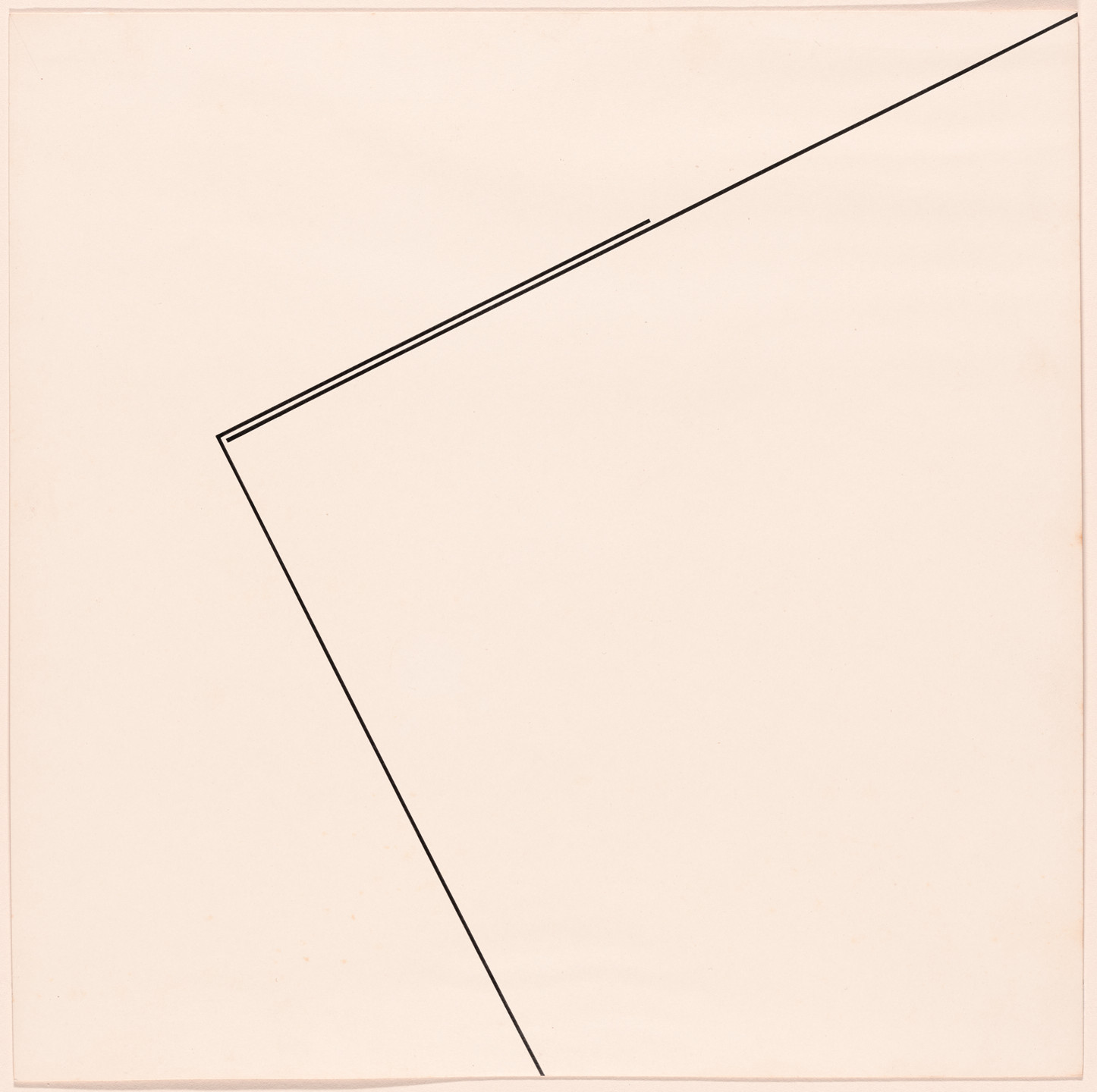 The image features a light beige background with two black intersecting lines forming an angular shape. The lines begin at the middle-left edge, bend sharply, and continue diagonally upward to the top-right edge. This is an AI generated description. To give feedback, email ai@moma.org.