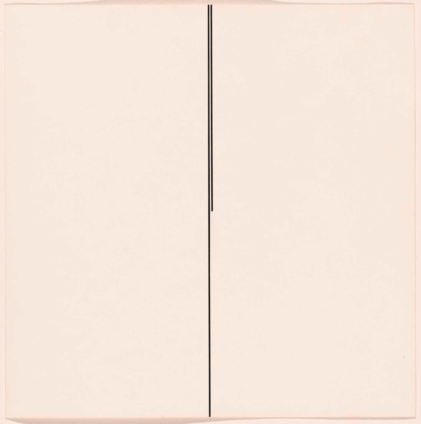 The image features a light beige background with two thin, vertical black lines positioned near the center. The lines are of different lengths, with the longer line slightly to the right of the shorter one. This is an AI generated description. To give feedback, email ai@moma.org.