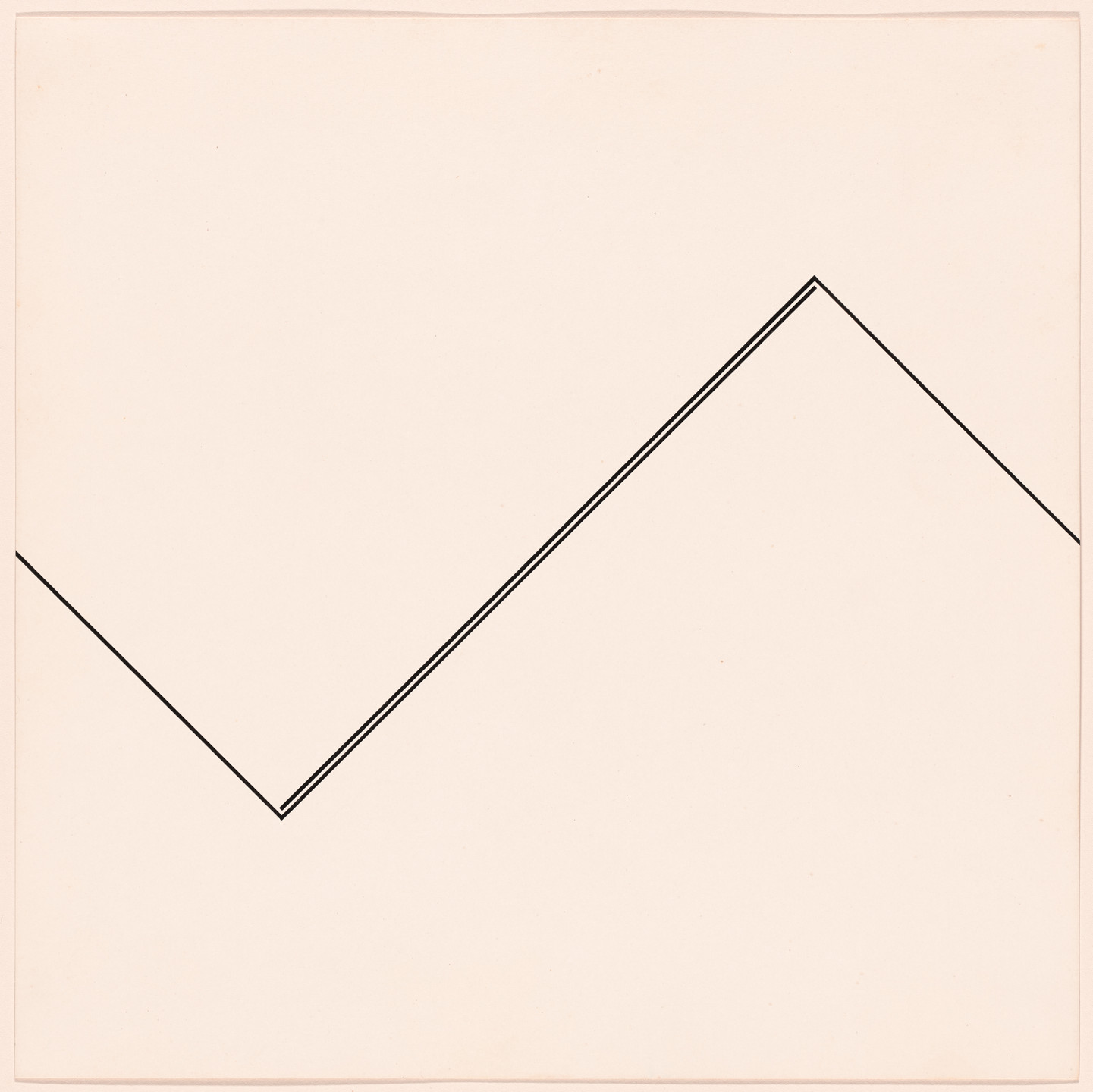 The image shows a minimalist design with a beige background and a zigzagging black line running diagonally from the top right to the bottom left corners. The line includes a sharp peak approximately in the center. This is an AI generated description. To give feedback, email ai@moma.org.