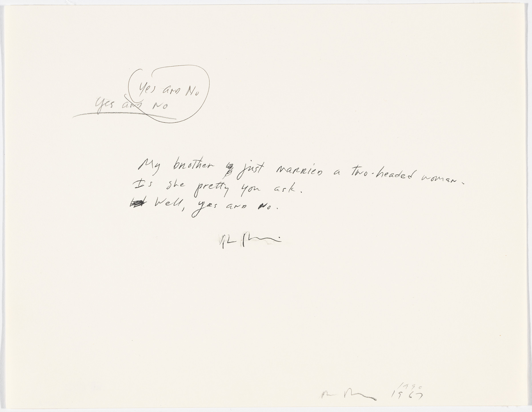 Richard Prince. Untitled ("My brother..."). 1967 and 1990