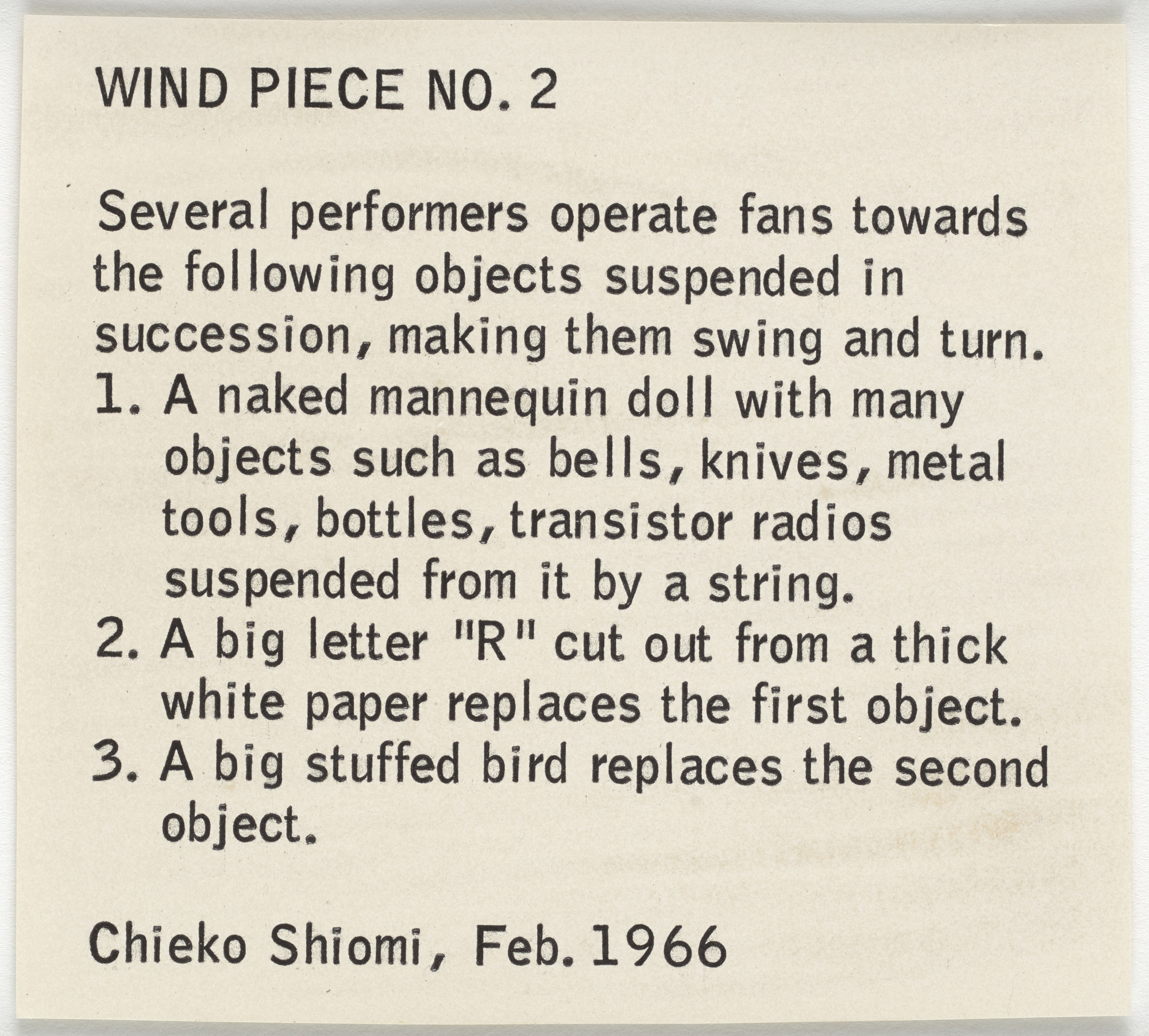 George Maciunas, Mieko Shiomi. Mechanical for Wind Piece No. 2