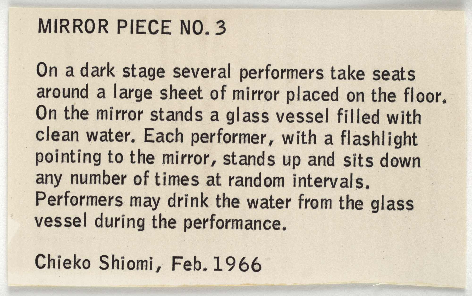 George Maciunas, Mieko Shiomi. Mechanical for Mirror Piece No. 3