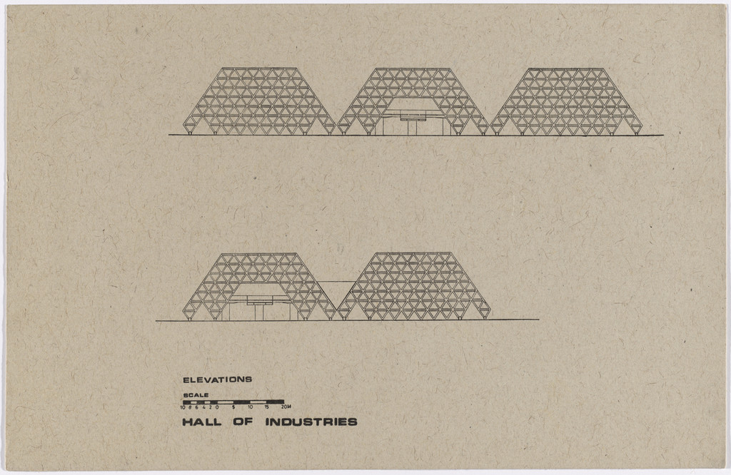 Pragati Maidan: Hall of Nations and Halls of Industries for the India International Trade Fair, New Delhi, India (Elevations)