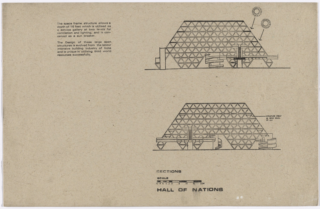 Pragati Maidan: Hall of Nations and Halls of Industries for the India International Trade Fair, New Delhi, India (Sections)