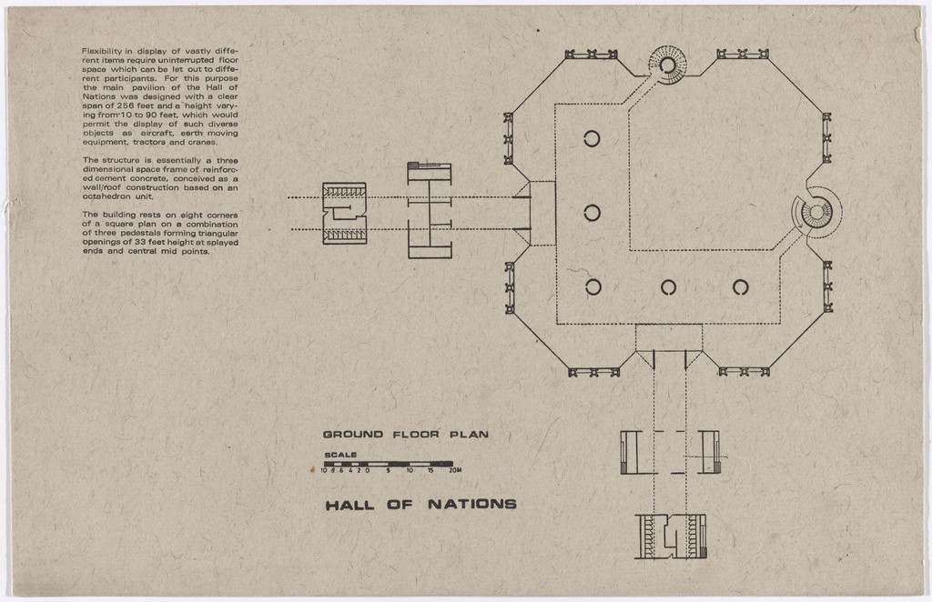 Pragati Maidan: Hall of Nations and Halls of Industries for the India International Trade Fair, New Delhi, India (Ground floor plan), Raj Rewal, 1970