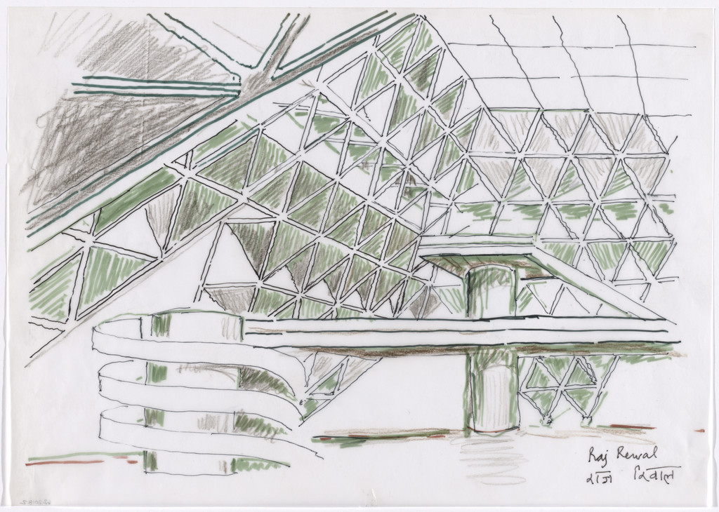 Pragati Maidan: Hall of Nations and Halls of Industries for the India International Trade Fair, New Delhi, India (Interior perspective sketch), Raj Rewal, 1970