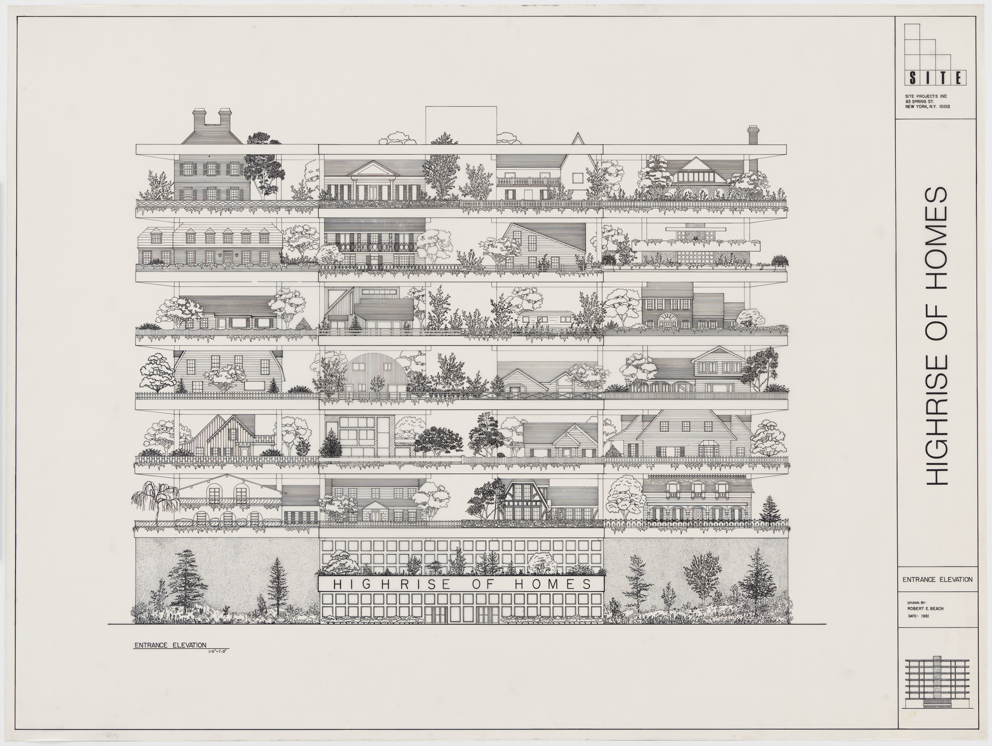 James Wines. Highrise of Homes Project (Entrance elevation