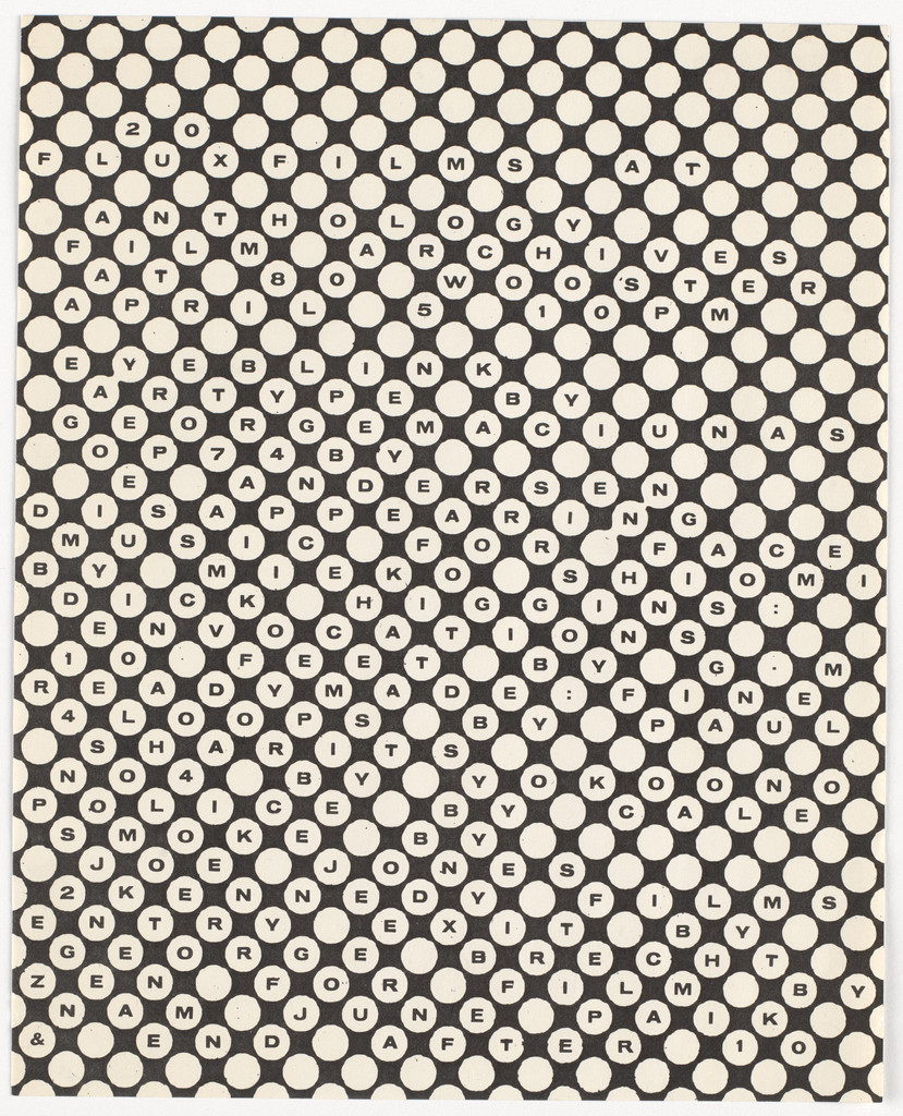 Poster for 20 Fluxfilms at Anthology Film Archives, 80 Wooster Street, New York, April 5, 1977