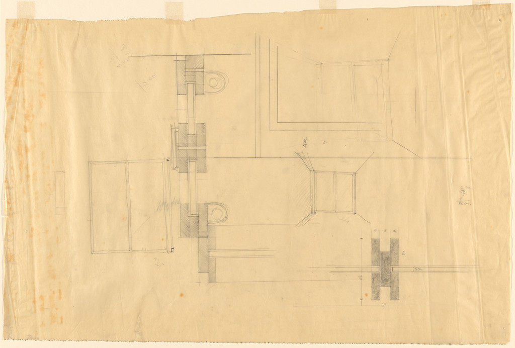 German Pavilion, International Exposition, Barcelona, Spain (Elevation, perspective, details)