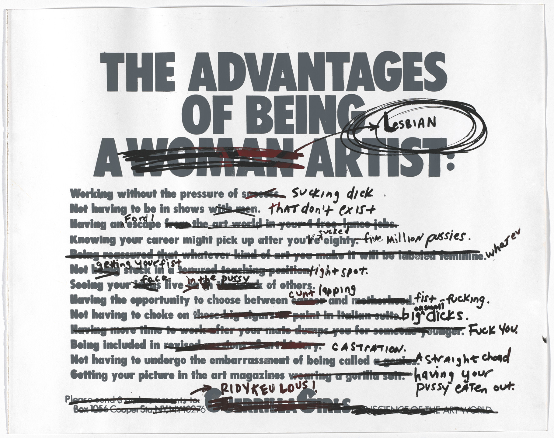 Ridykeulous, Nicole Eisenman, A.L. Steiner. The Advantages of Being a Lesbian Woman Artist. 2006