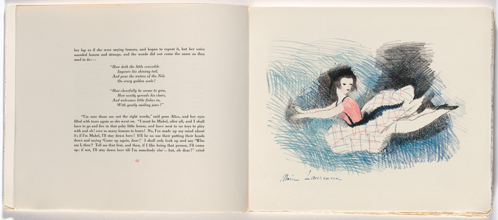 Marie Laurencin. Alice in the Pool of Tears (plate, facing page 12) from Alice in Wonderland. 1930