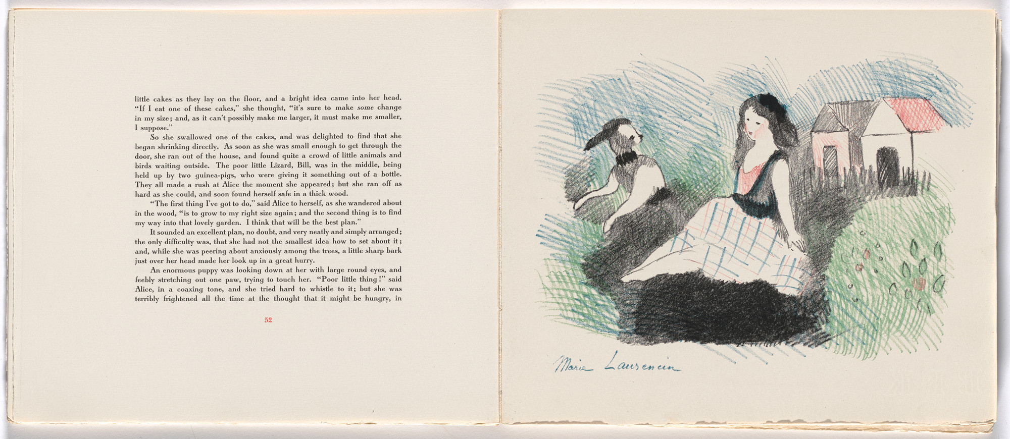Marie Laurencin. Alice Outside the White Rabbit's House (plate, facing page 32) from Alice in Wonderland