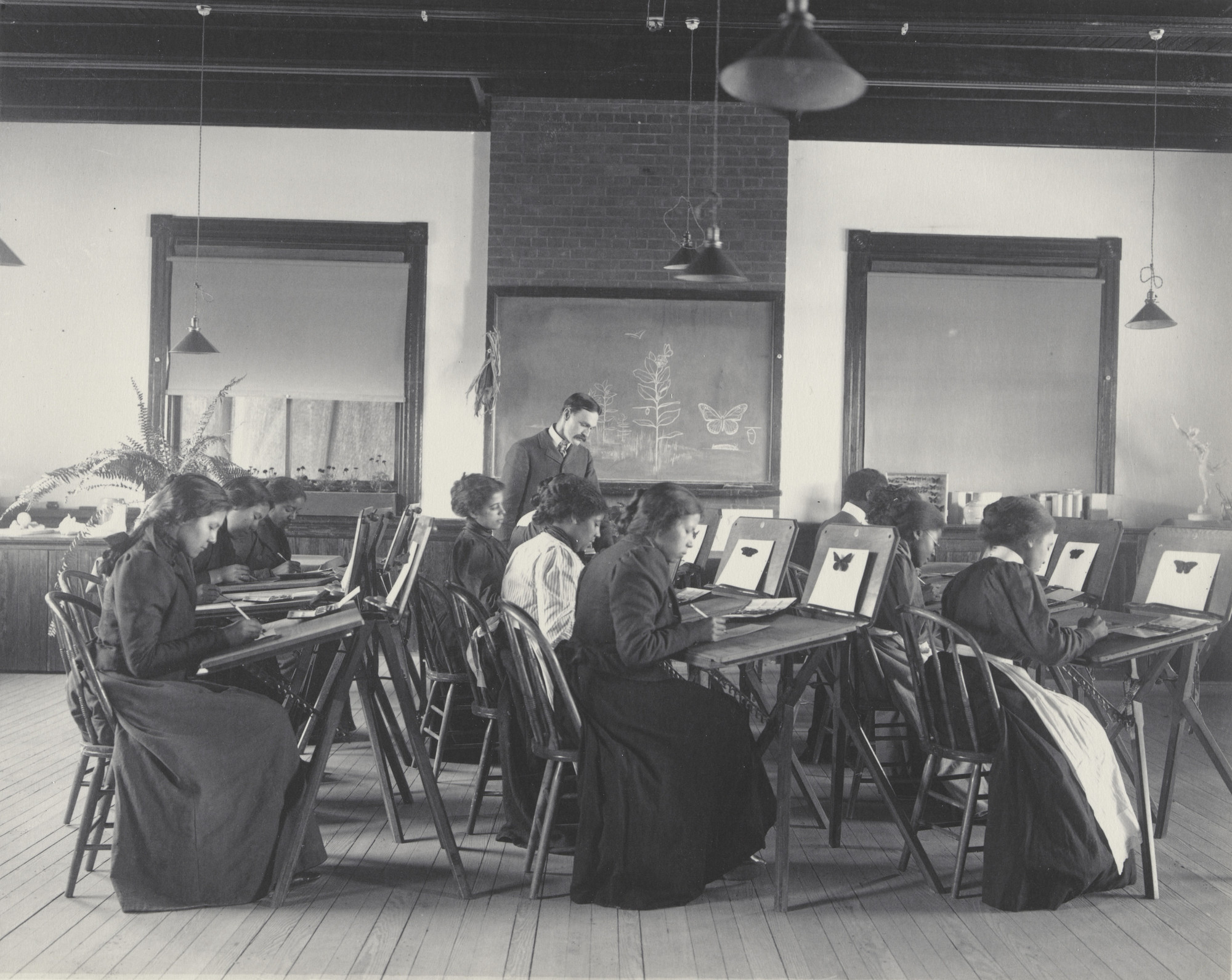 Frances Benjamin Johnston. Watercolor. Studying the butterfly