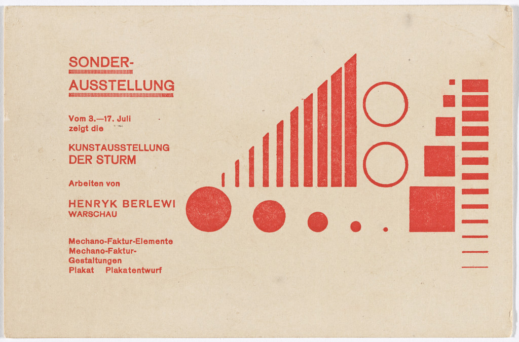 Postcard for Special Exhibition: Henryk Berlewi (Sonderausstellung: Henryk Berlewi), Galerie Der Sturm, Berlin, July 3–17, 1924