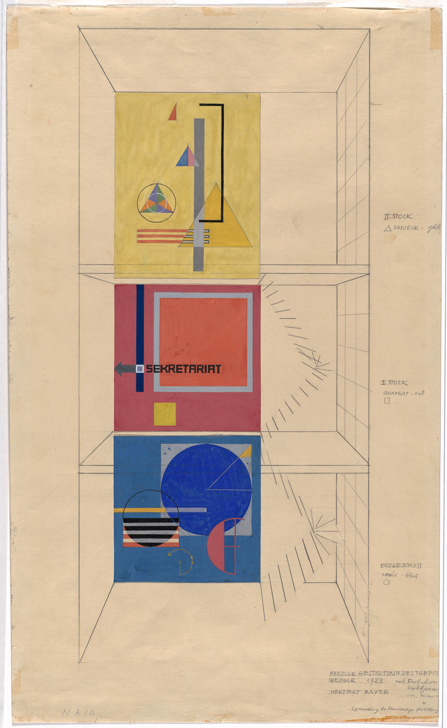 Herbert Bayer. Wall-painting study for the stairwell of the Weimar Bauhaus building on the occasion of the Bauhaus Exhibition. 1923
