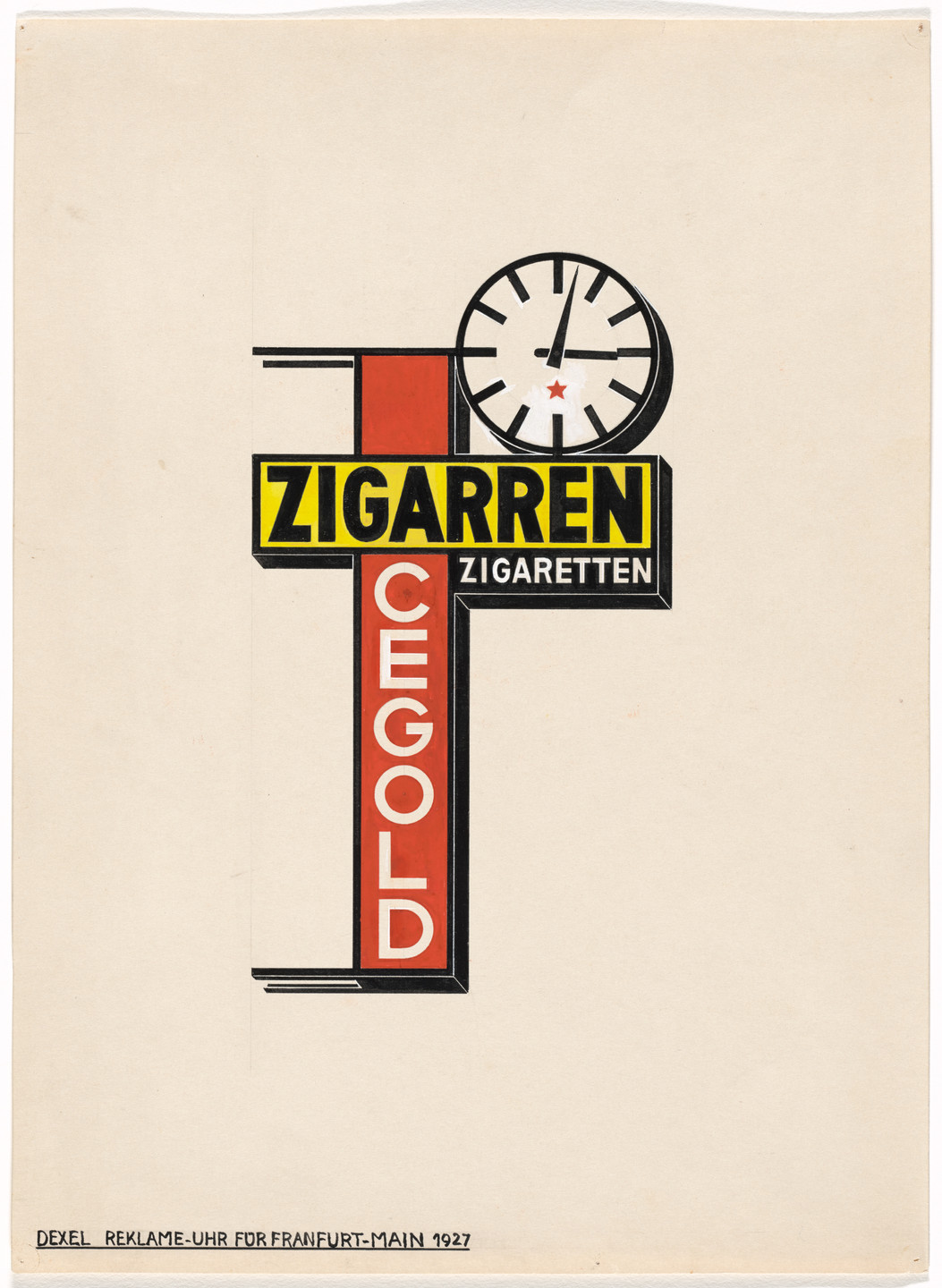 Walter Dexel. Advertising Clock for Frankfurt-Main (Reklame-Uhr für Frankfurt-Main). Promotional design for Cegold Cigars and Cigarettes. 1927