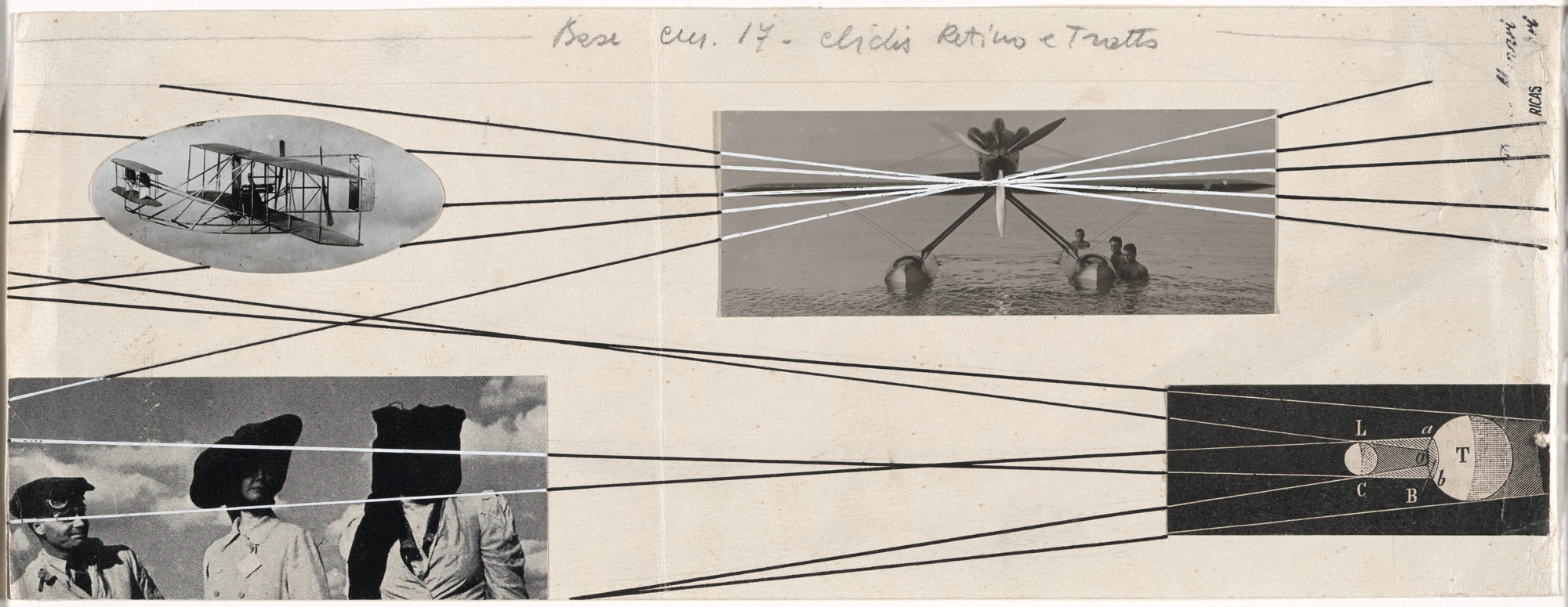 Bruno Munari, Riccardo &#34;Ricas&#34; Castagnedi, Studio R+M. Airplanes in Formation (Areoplani [sic] in formazione). Maquette for the journal L’ala d’Italia (The wing of Italy). c. 1938