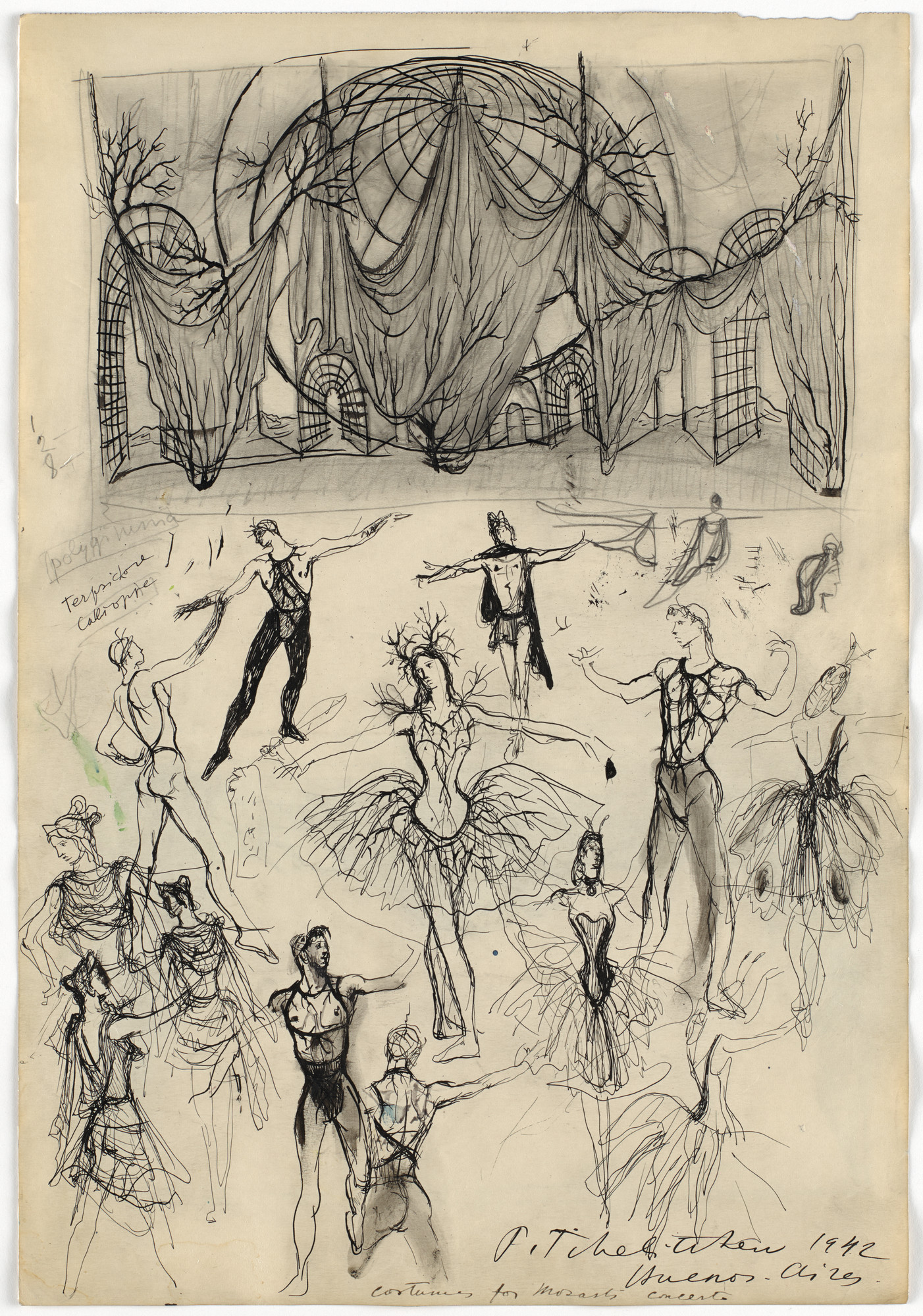 Pavel Tchelitchew. Set and costume designs for the ballet Mozart's Violin Concerto (Concierto de Mozart) and costume designs for the ballet Apollon Musagète