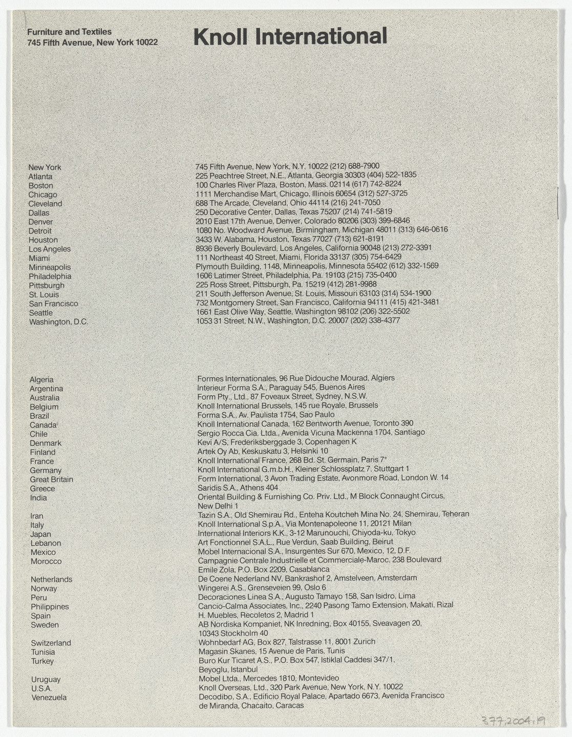 Massimo Vignelli, Lella Vignelli. Knoll International Graphic Program: Furniture and Textiles. 1971