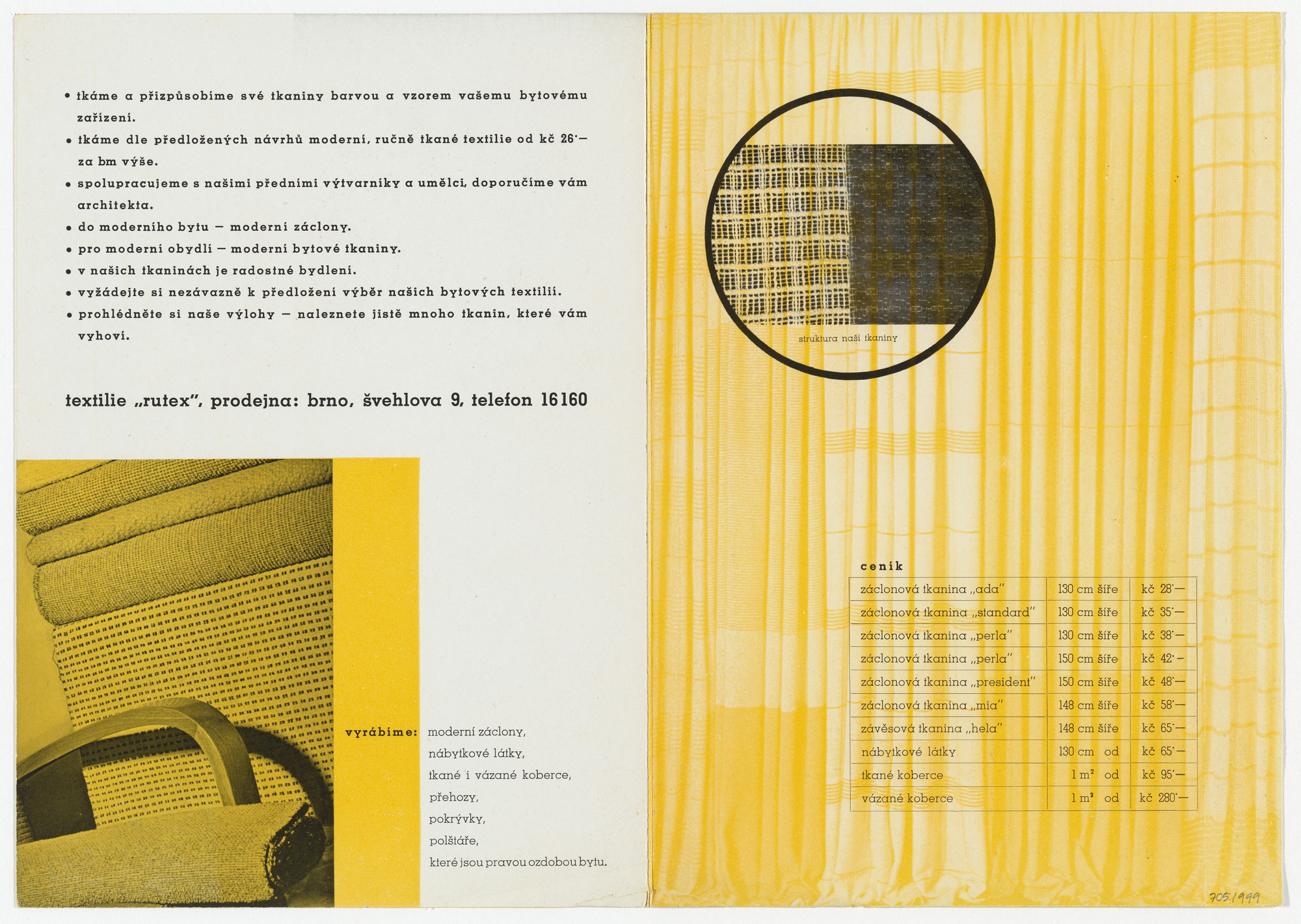 František Kalivoda. Rutex-Miroslav Prochazka (Brochure for carpeting). 1930s