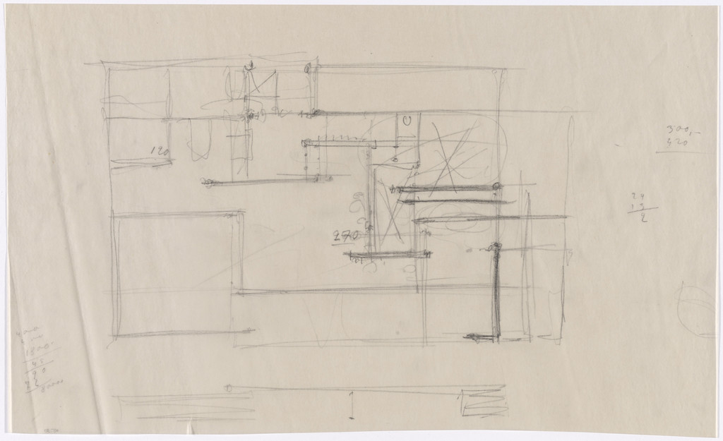 Mountain House Project, no intended site known (possibly Merano, South Tyrol, Italy) (Floor plan and elevation)