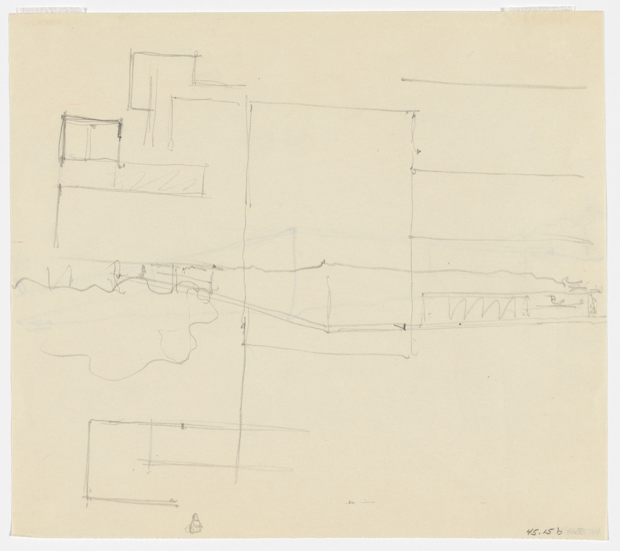 Ludwig Mies van der Rohe. Mountain House Project, no intended site known (possibly Merano, South Tyrol, Italy) (Plan over perspective, sketch)