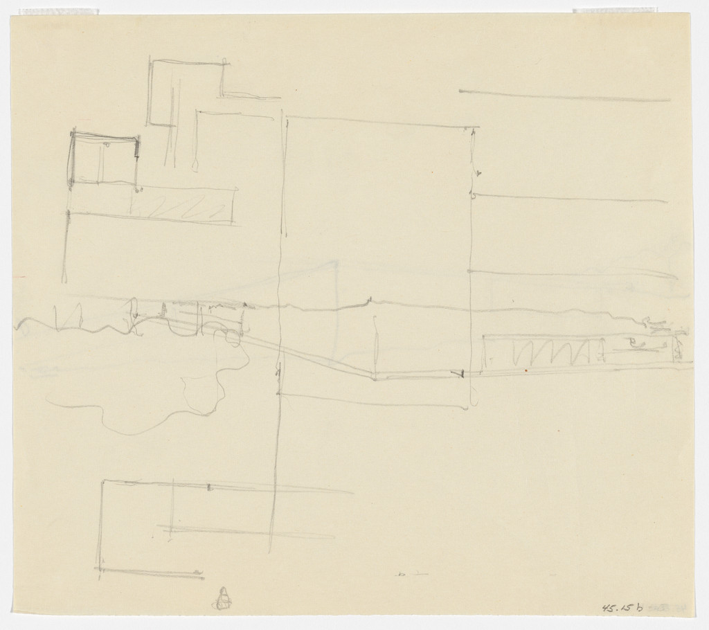 Mountain House Project, no intended site known (possibly Merano, South Tyrol, Italy) (Plan over perspective, sketch)