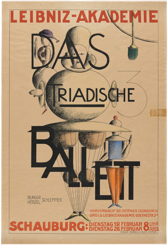 Poster for unrealized performances of The Triadic Ballet (Das Triadische Ballet), Leibniz-Akademie, Hannover