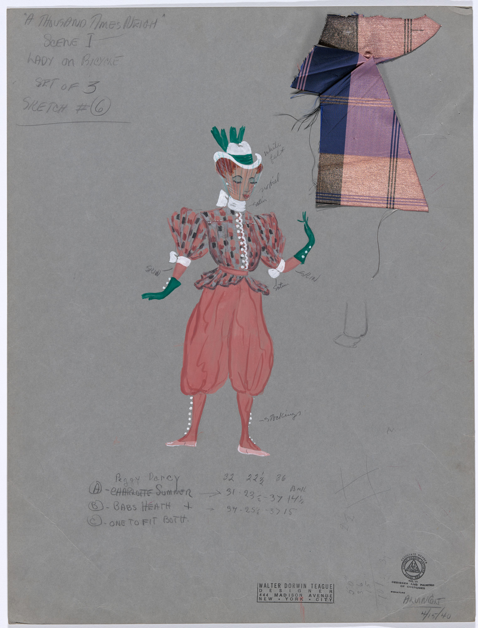 Alvin Colt. Lady on Bicycle. Costume design for the ballet A Thousand Times Neigh