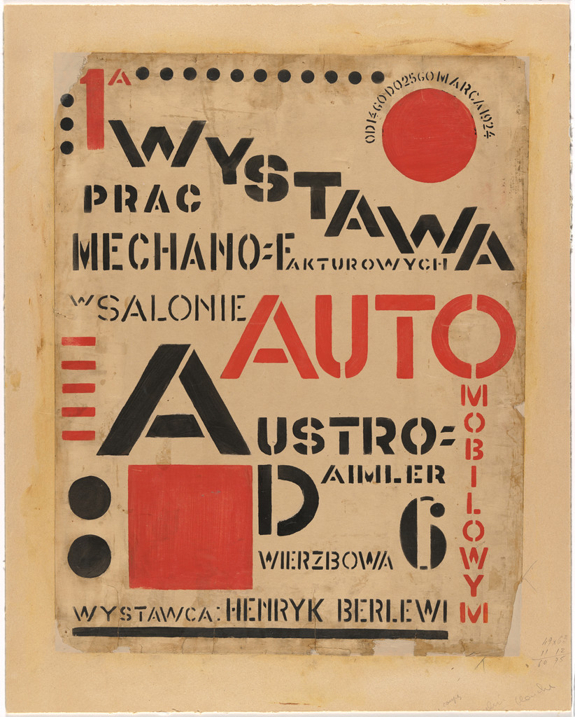 Poster for First Exhibition of Mechano-Facture (1 Wystawa prac mechanofakturowych), Austro-Daimler automobile showroom, Warsaw, March 14–25, 1924