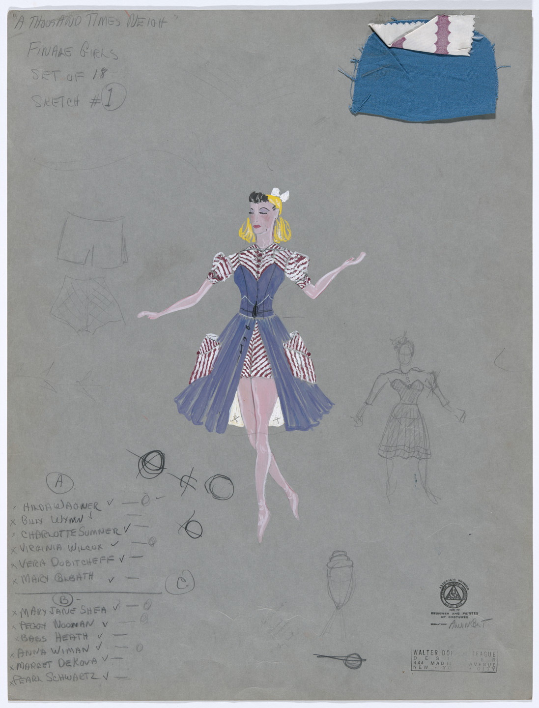 Alvin Colt. Finale Girls. Costume design for the ballet A Thousand Times Neigh(recto) ; Untitled (verso). 1940