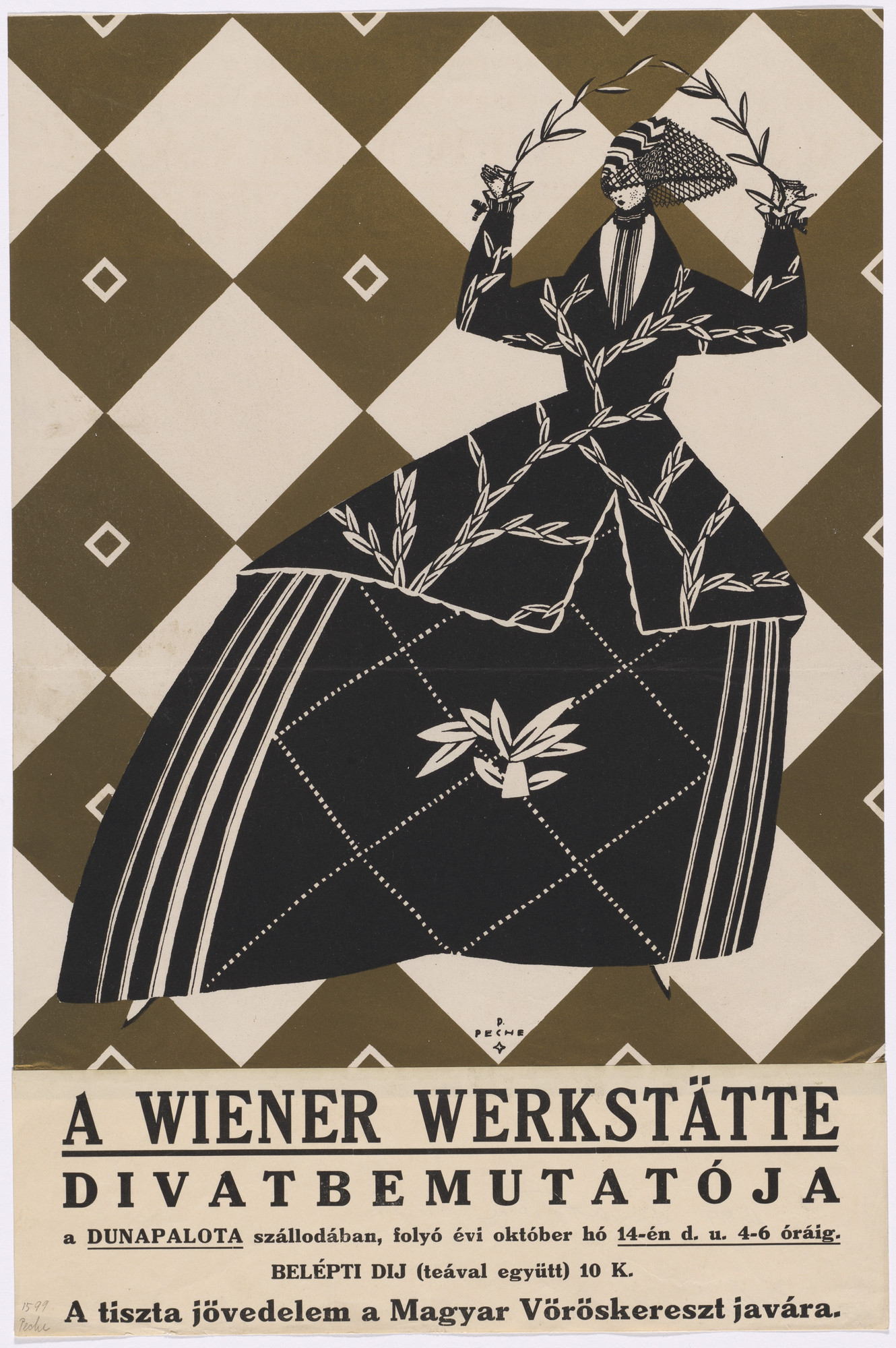 Dagobert Peche. Poster for a Wiener Werkstätte Fashion Show (Divatbemutatója) benefiting the Hungarian Red Cross