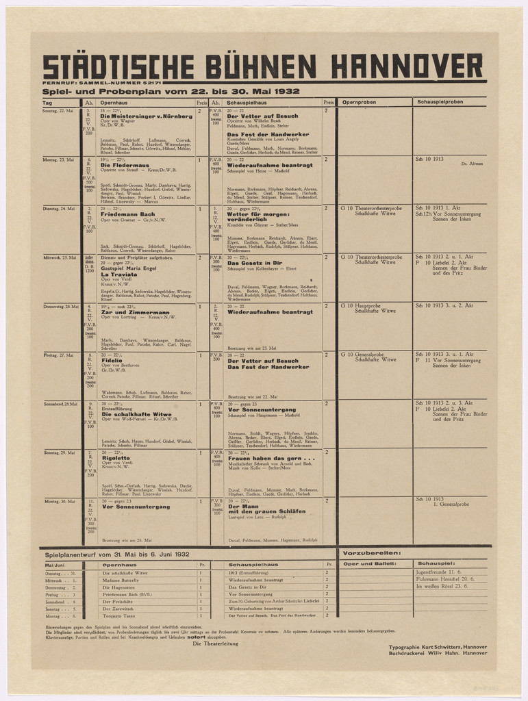 Poster for Hannover Municipal Theaters (Städtische Bühnen Hannover)