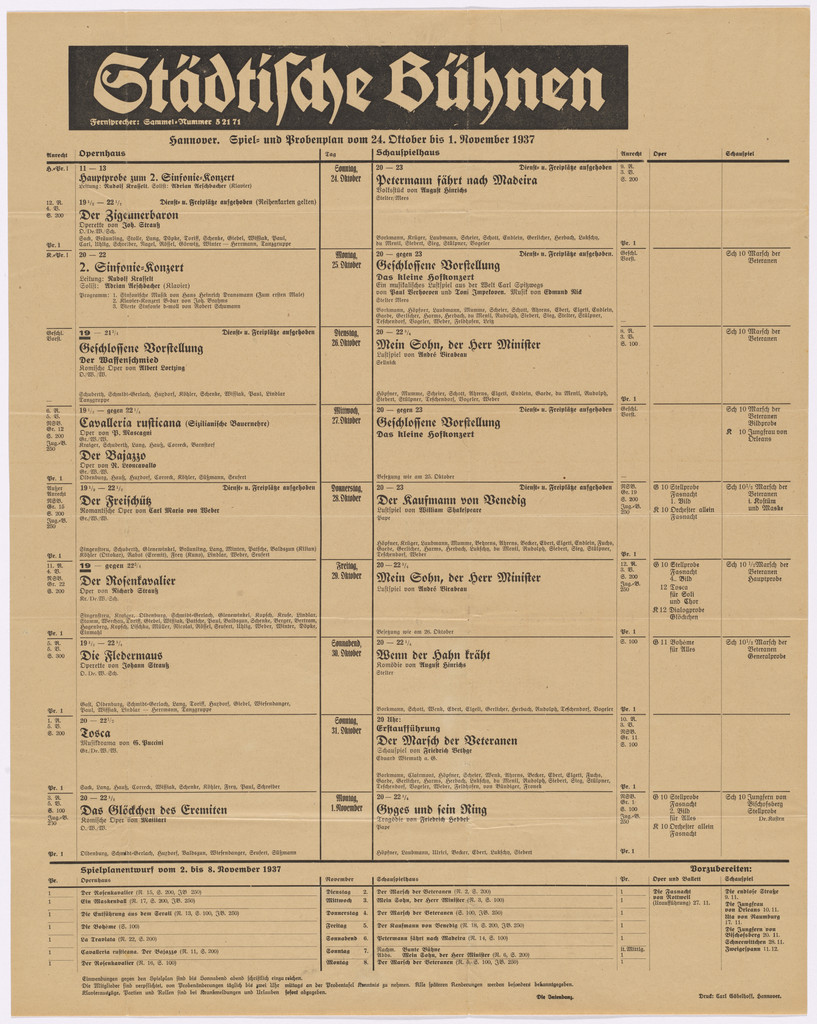 Poster for Hannover Municipal Theaters (Städtische Bühnen Hannover)