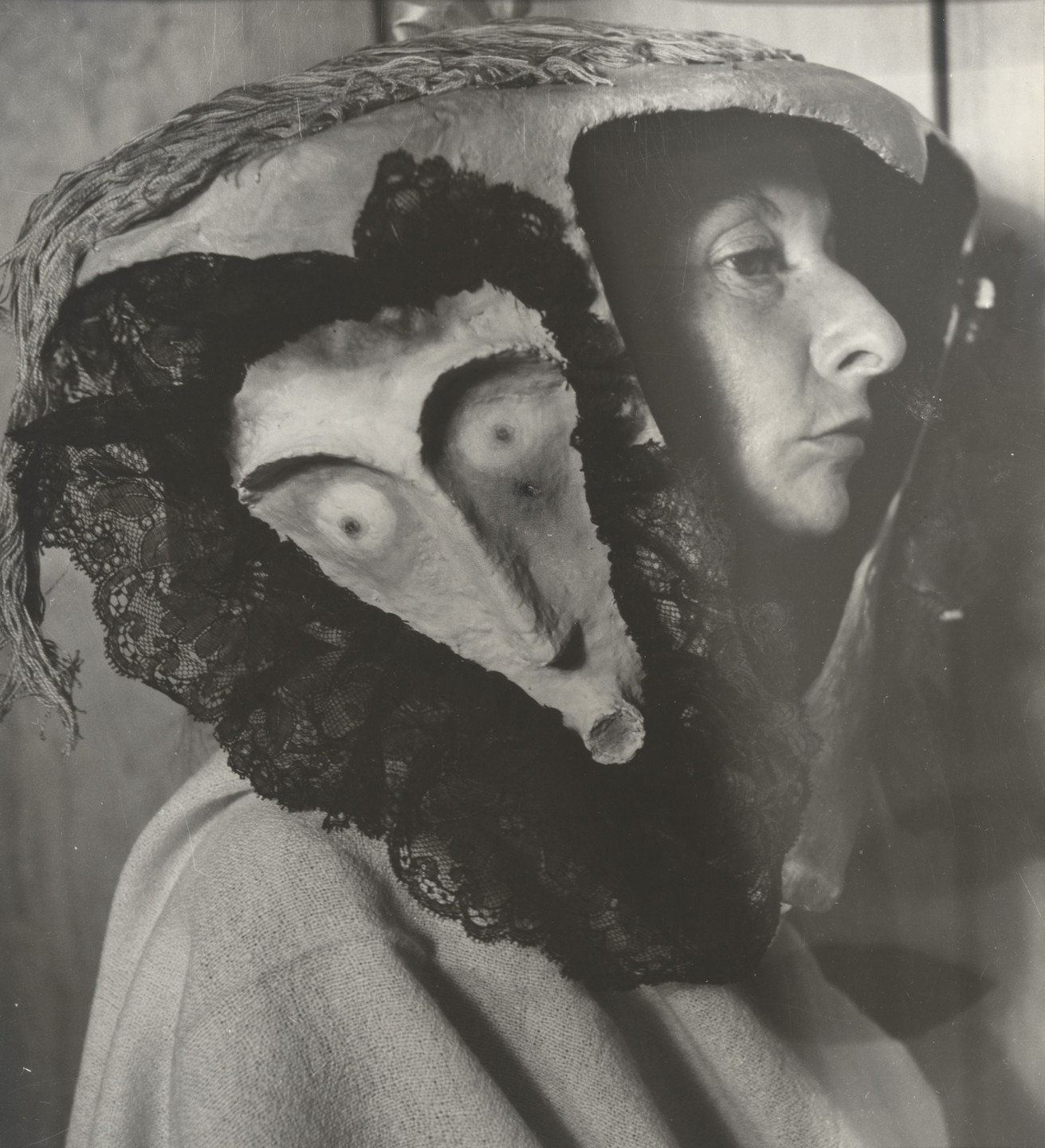 Kati Horna. Untitled (Remedios Varo wearing a mask by Leonora Carrington). 1962