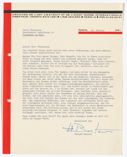 Archives d l’art abstrait et de l’avant-garde internationale letterhead
