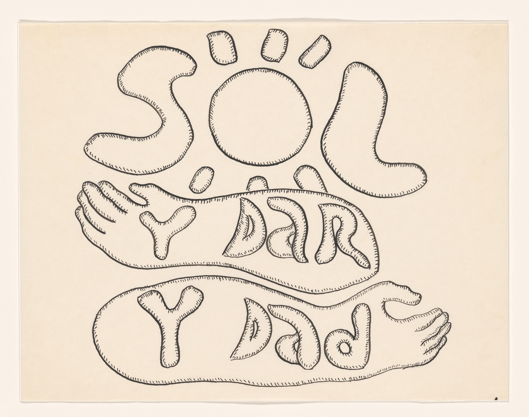 Cecilia Vicuña. Solidaridad: dar y dar sol (Solidarity: Offer and Offer Sun) from the series AMAzone Palabrarmas. 1978
