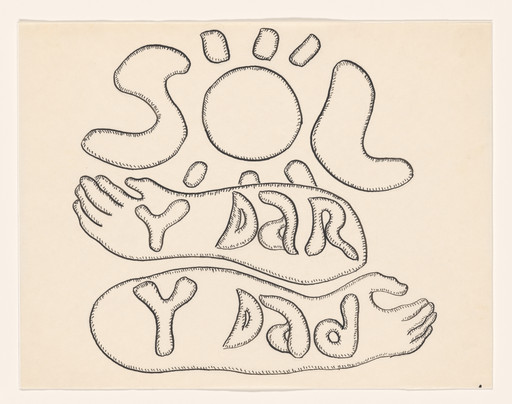Cecilia Vicuña. Solidaridad: dar y dar sol (Solidarity: Offer and Offer Sun) from the series AMAzone Palabrarmas. 1978