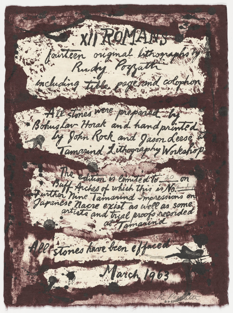 Colophon page from the portfolio XII ROMANS