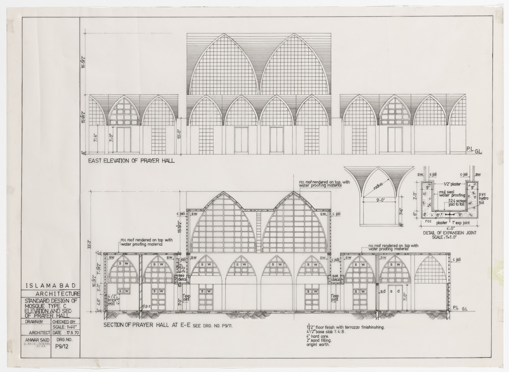 “C” Type Mosque (Ahle-Hadith Mosque), Islamabad, Pakistan (Elevation and section)