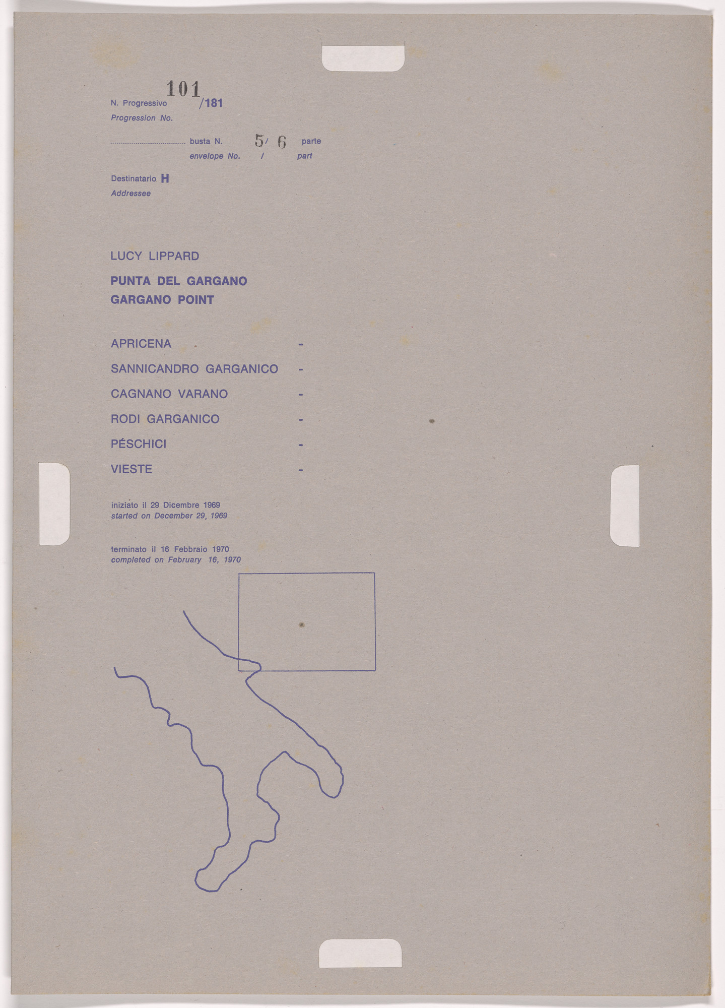 Alighiero Boetti. Progression No. 101 from Postal Dossier (Dossier postale)