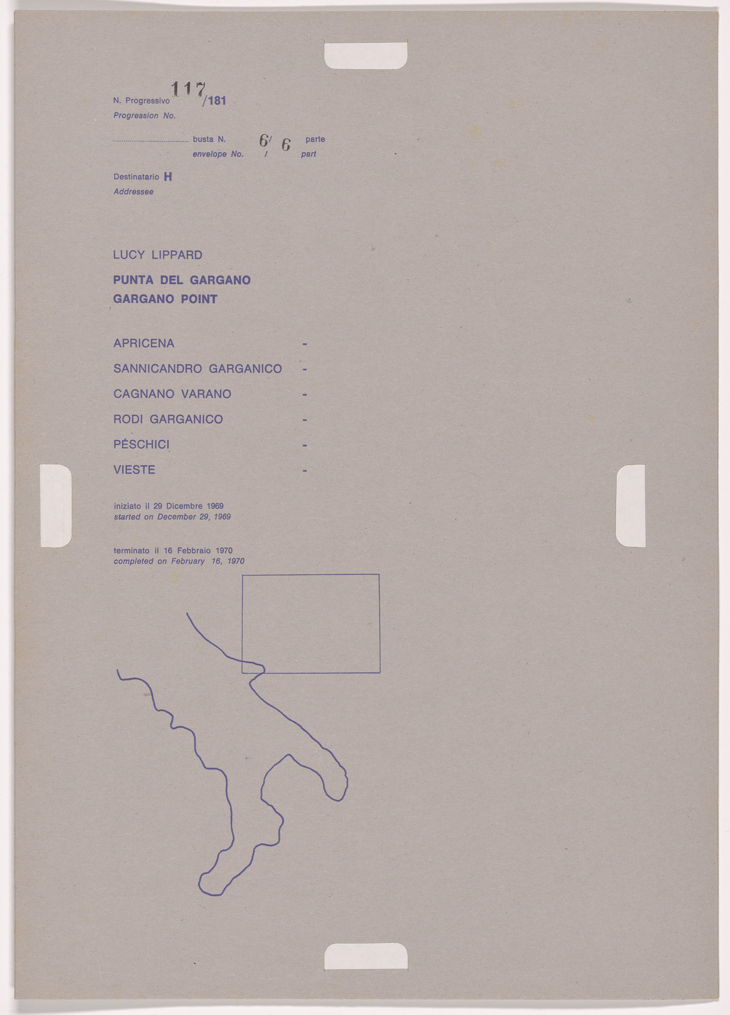 Alighiero Boetti. Progression No. 117 from Postal Dossier (Dossier postale)