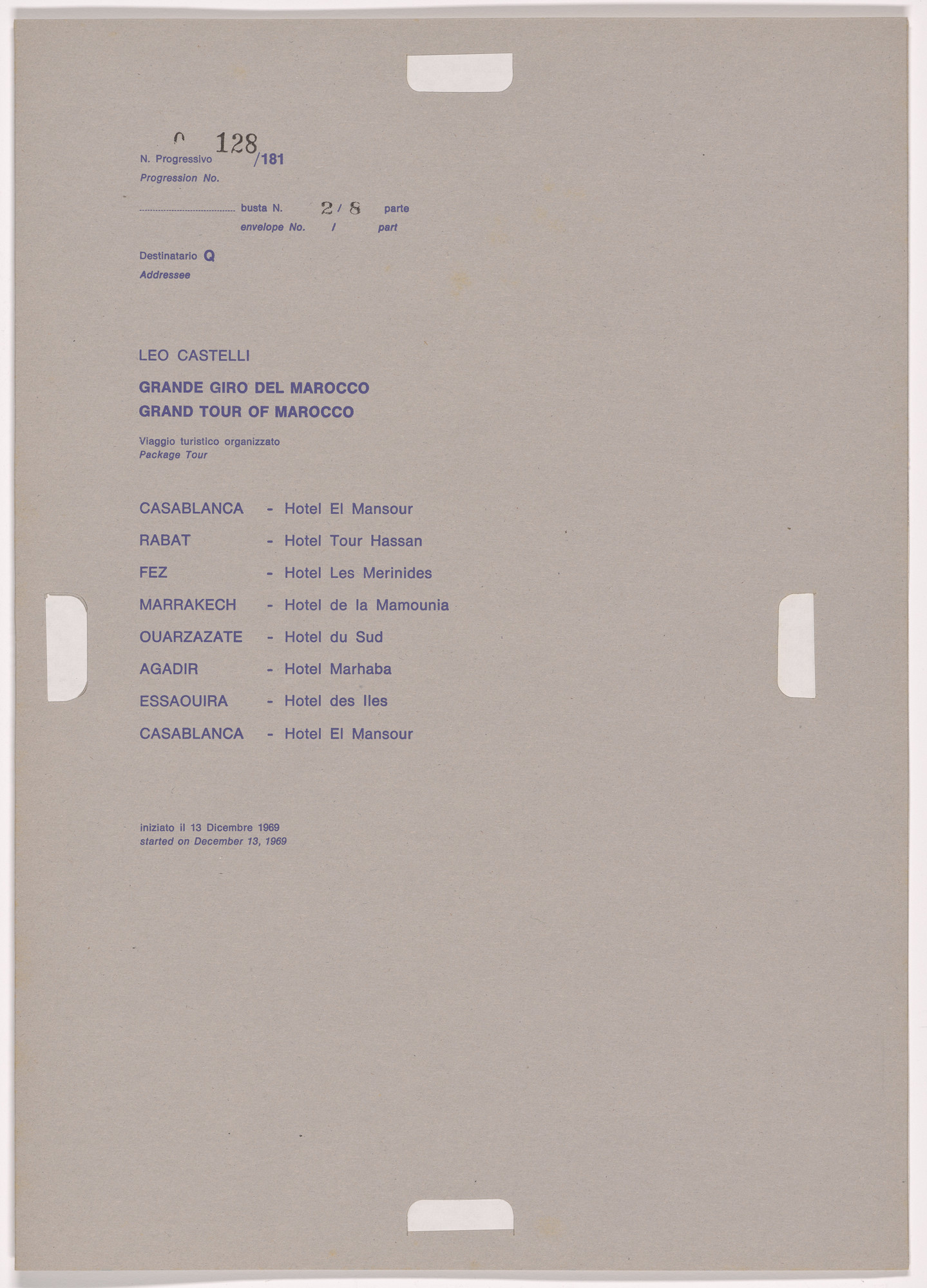 Alighiero Boetti. Progression No. 128 from Postal Dossier (Dossier postale)