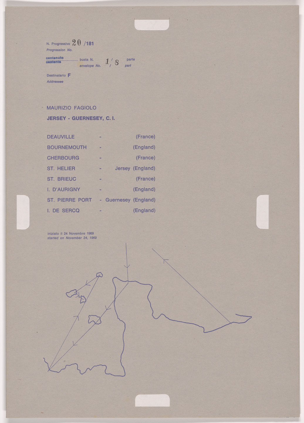 Alighiero Boetti. Progression No. 20 from Postal Dossier (Dossier postale). 1969-70