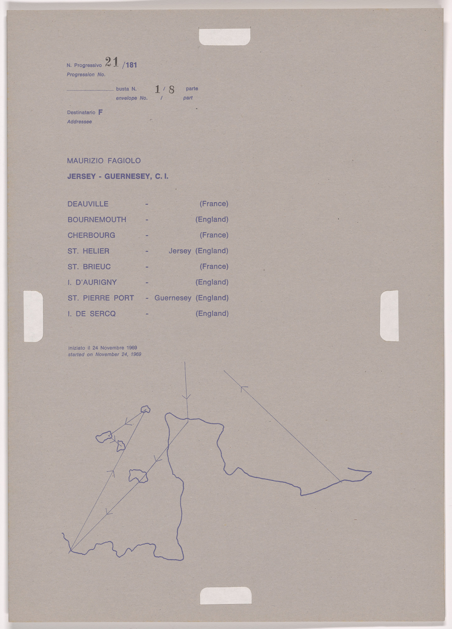 Alighiero Boetti. Progression No. 21 from Postal Dossier (Dossier postale)