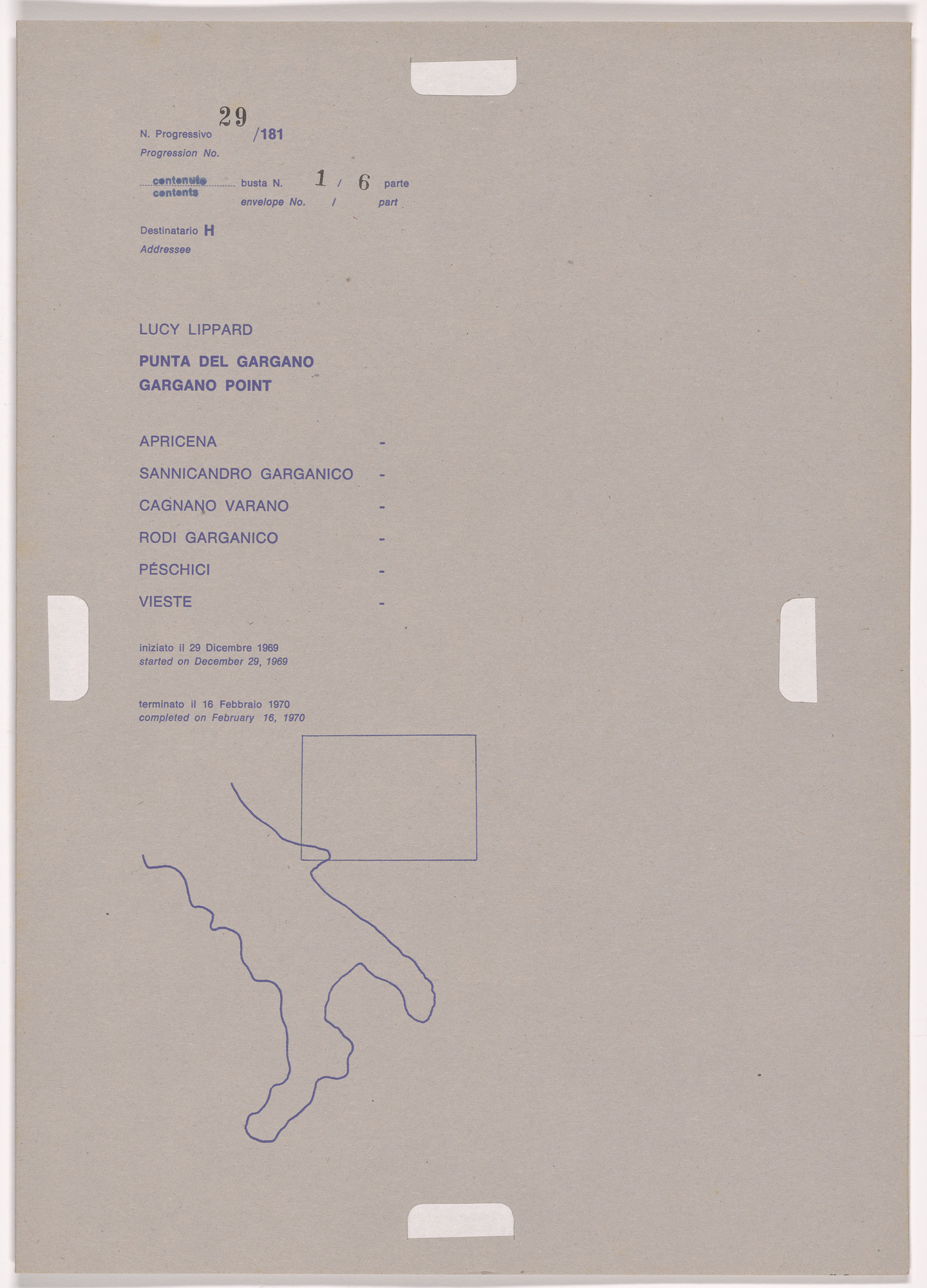 Alighiero Boetti. Progression No. 29 from Postal Dossier (Dossier postale)