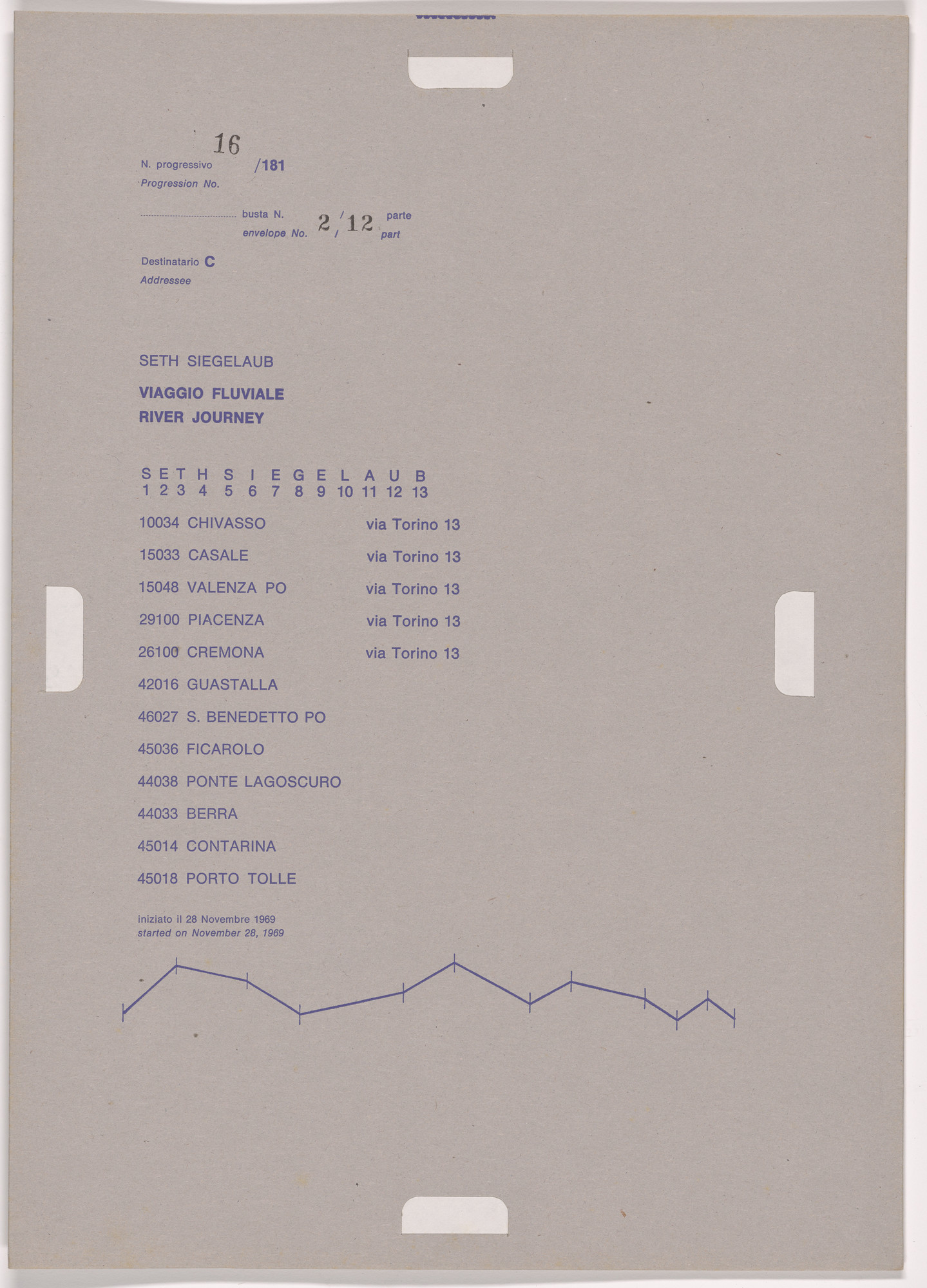 Alighiero Boetti. Progression No. 16 from Postal Dossier (Dossier postale)