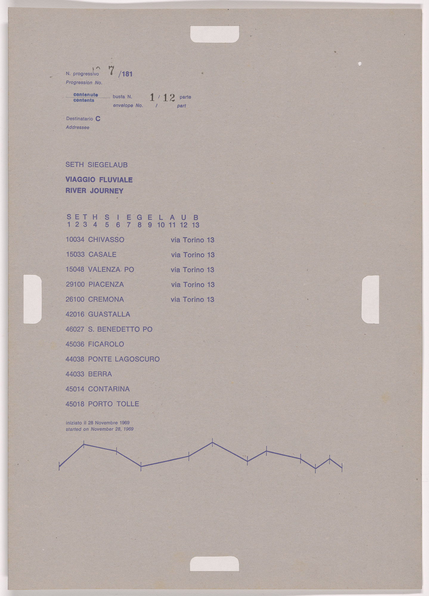 Alighiero Boetti. Progression No. 7 from Postal Dossier (Dossier postale)