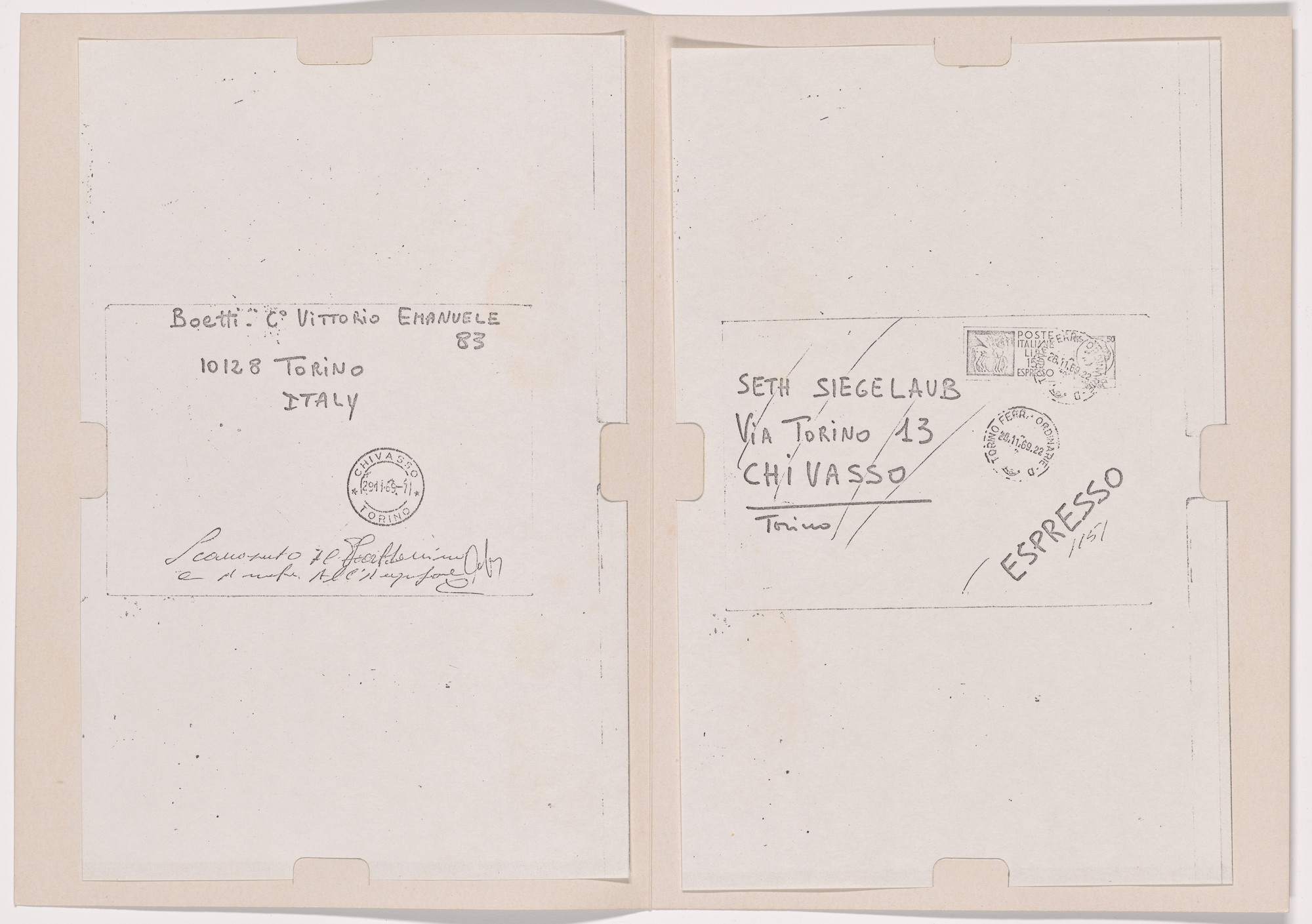 Alighiero Boetti. Progression No. 8 from Postal Dossier (Dossier postale). 1969-70