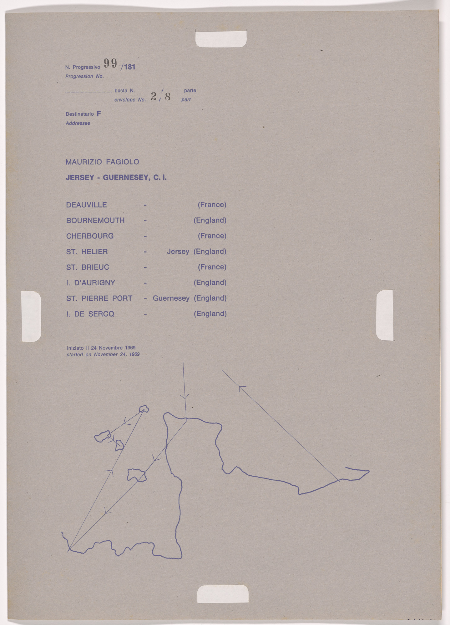 Alighiero Boetti. Progression No. 99 from Postal Dossier (Dossier postale)